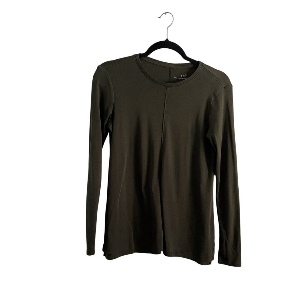 J.Jill Women XS Olive Green Long Sleeve Pima Cotton Crew Neck High Low Tee - Picture 1 of 10